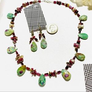 “Ruby F.” Handcrafted Gemstone Necklace & Earring Set 925 Clasp, Earwires etc